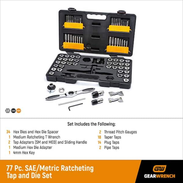 SAE & Metric, Small & Medium Ratcheting Tap & Die Set (77-Piece)