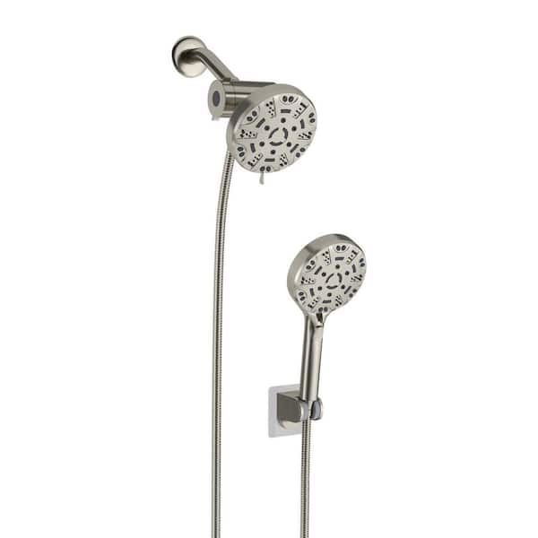 Logmey 8-Spray Patterns with 1.8 GPM 5 in. Wall Mount Dual Shower Heads with Hose and Shower Arm in Brushed Nickel