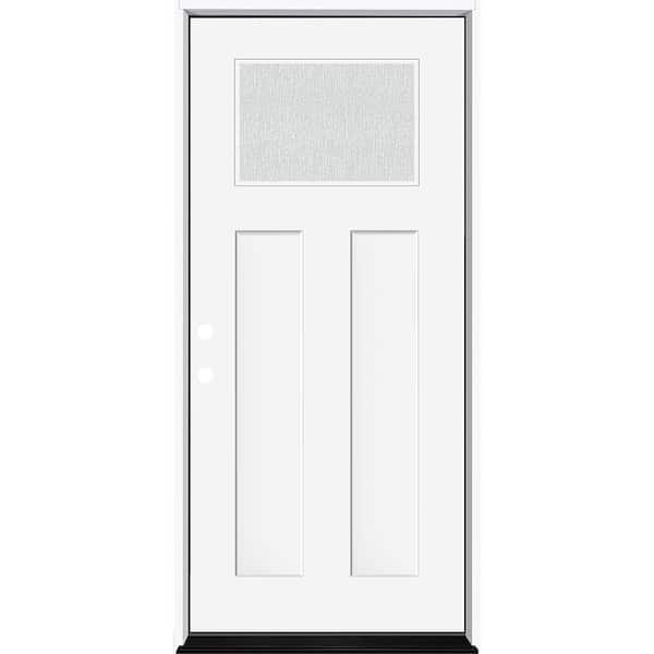 Steves & Sons Legacy 36 in. x 80 in. 1/4 Toplite Rain Glass RHIS Primed White Finish Fiberglass Prehung Front Door