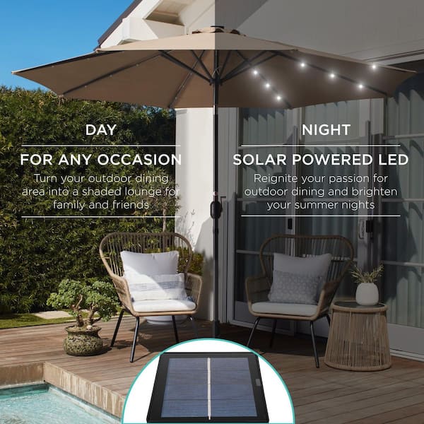 aleko umb10l24bg solar powered led lighted patio table umbrella Blissun 7.5 ft Umbrella, 18 Umbrella, Market Umbrella, Tan : Patio, Lawn & Garden Made of premium polyester fabric 10 Ft. Solar Power Lighted