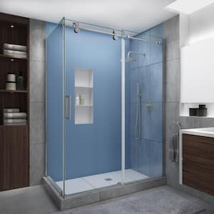 Langham XL 56-60 in. x 34 in. x 80 in. Sliding Frameless Shower Enclosure StarCast Clear Glass in Stainless Steel Left