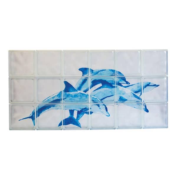Pittsburgh Corning 48 in. x 24 in. x 4 in. Decora Pattern Blue Dolphin Glass Block Mural
