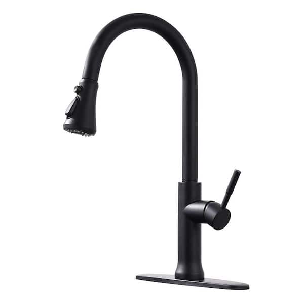 Tahanbath 18.7 in. Single Handle Pull Down Sprayer Kitchen Faucet 360° Spout Swivel in Black