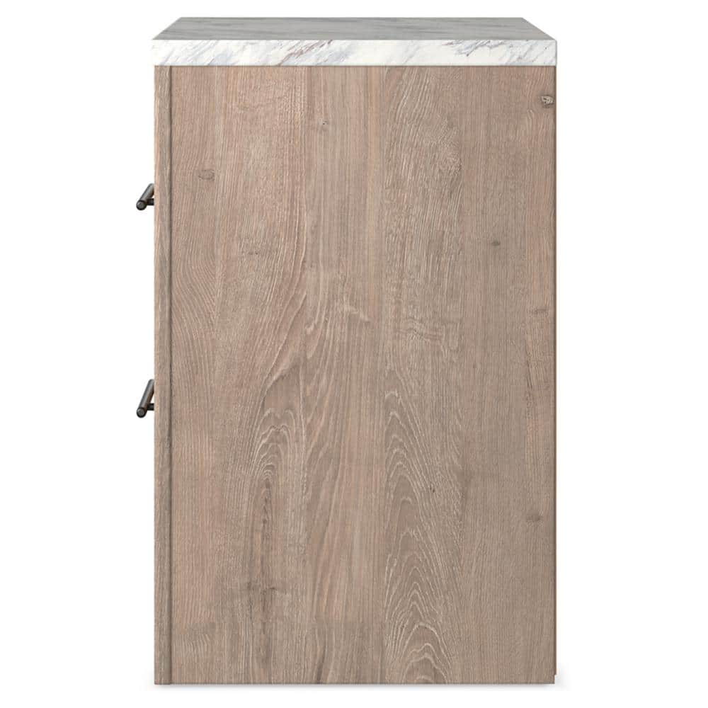 Light Brown and White Faux Marble Top 2-Drawer Nightstand