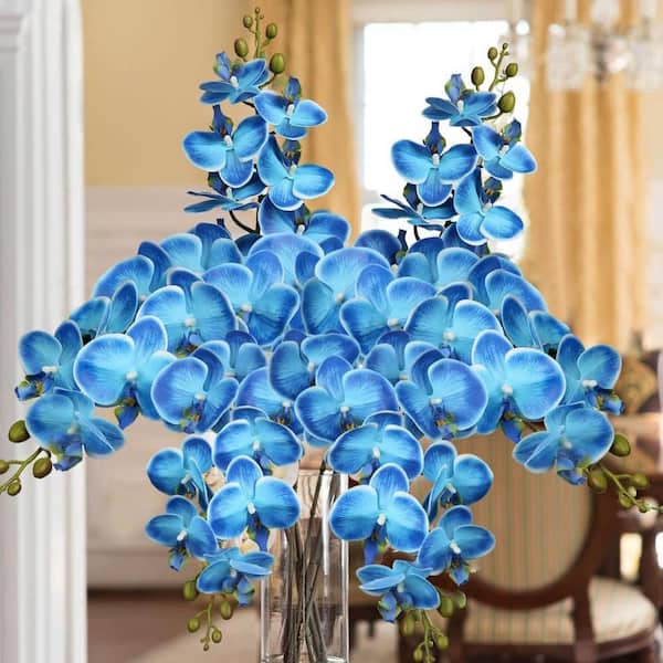 【再販】海外製 ゴールド立体フラワー生地のタロットクロス アクアブルー 36 in. Blue Indoor Artificial Orchid Flower Z097PFFCR1 - The Home