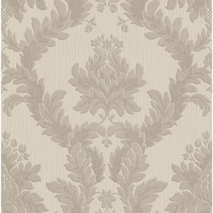 Ornamenta 2 Beige/Greige Classic Damask Design Non-Pasted Vinyl on Paper Material Wallpaper Roll (Covers 57.75 sq. ft..)
