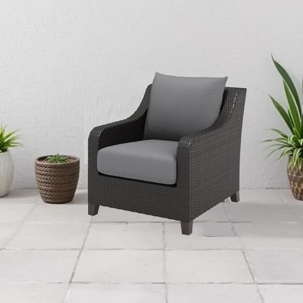 Benjara Brown Thick Armrests Metal Frame Outdoor Lounge Chair in Gray Cushion (Set of 2)