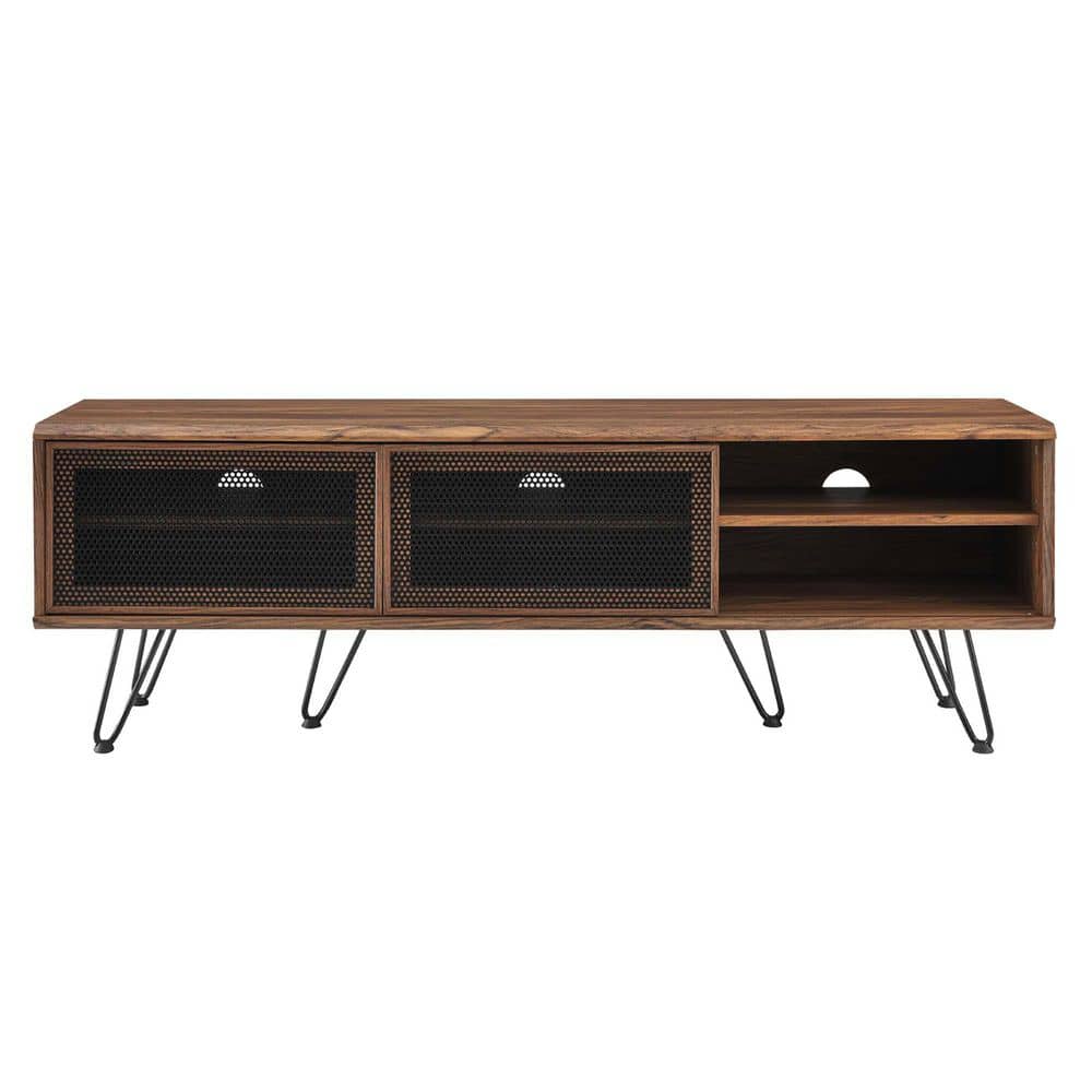 Walnut 59" TV Stand with Sliding Mesh Doors