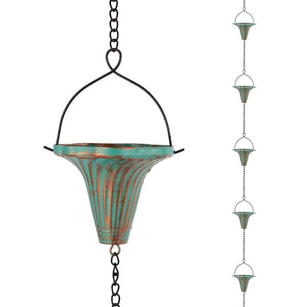 10 ft Rain Chain Rustproof Metal Gutter Drainage Green 10 Cup