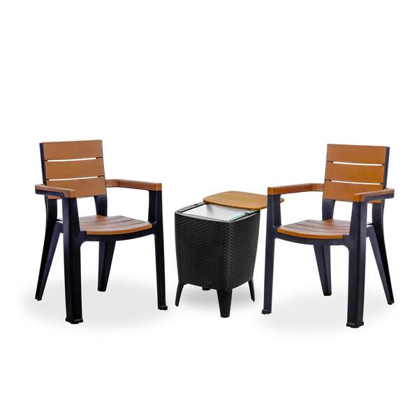 MQ Black and Teak Brown 3-Piece Plastic Patio Conversation Set