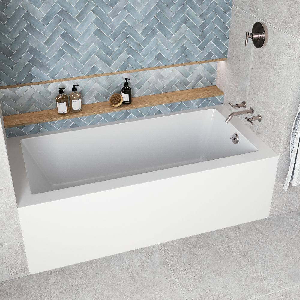 66" Glossy White Acrylic Alcove Bathtub with Right Drain