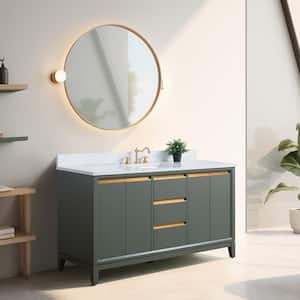 60 in. W x 22 in. D x 34 in. H Single Sink Bathroom Vanity Vintage Green with Engineered Marble Top