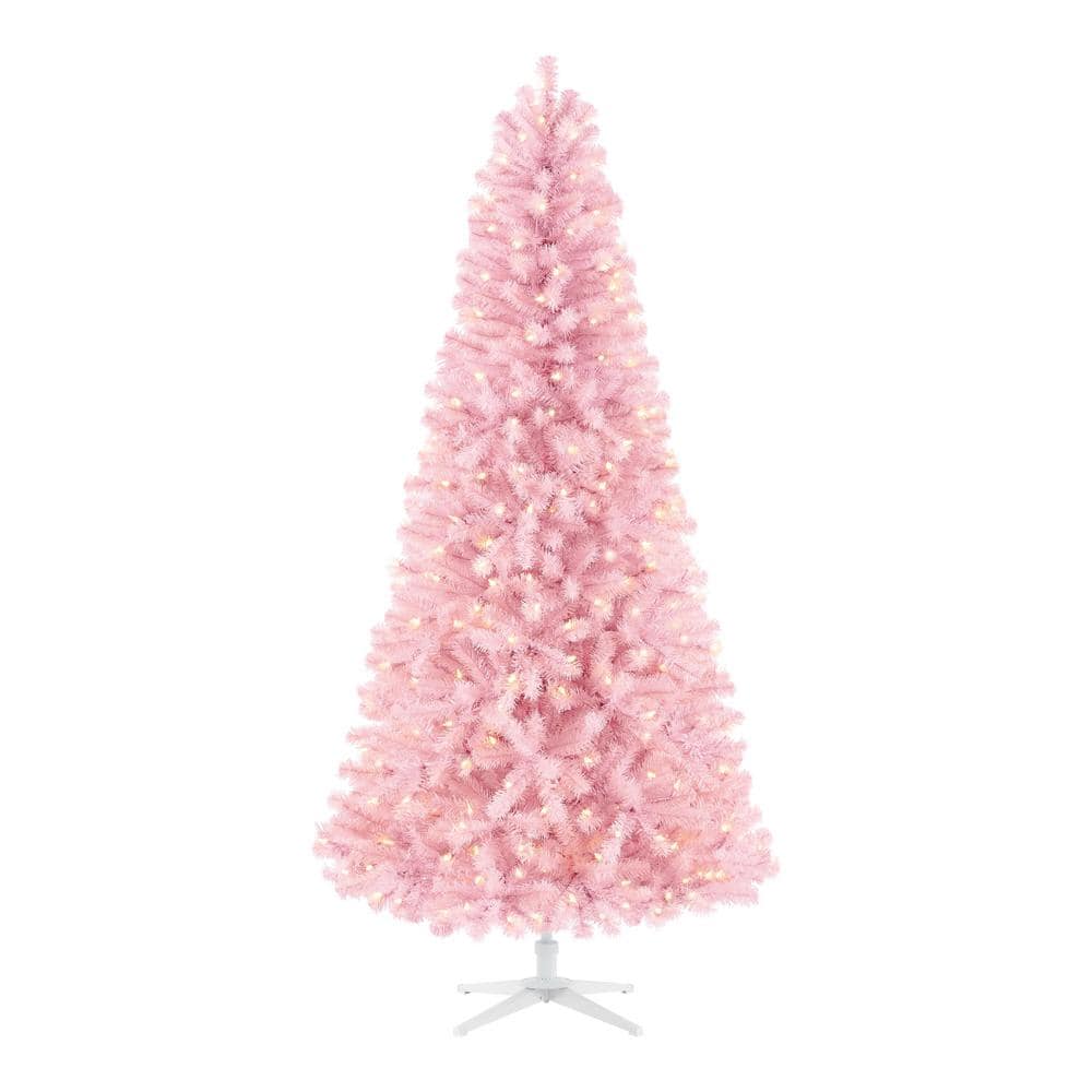 Home Accents Holiday 7 ft Shimmery Tinsel Pink Spruce PreLit LED