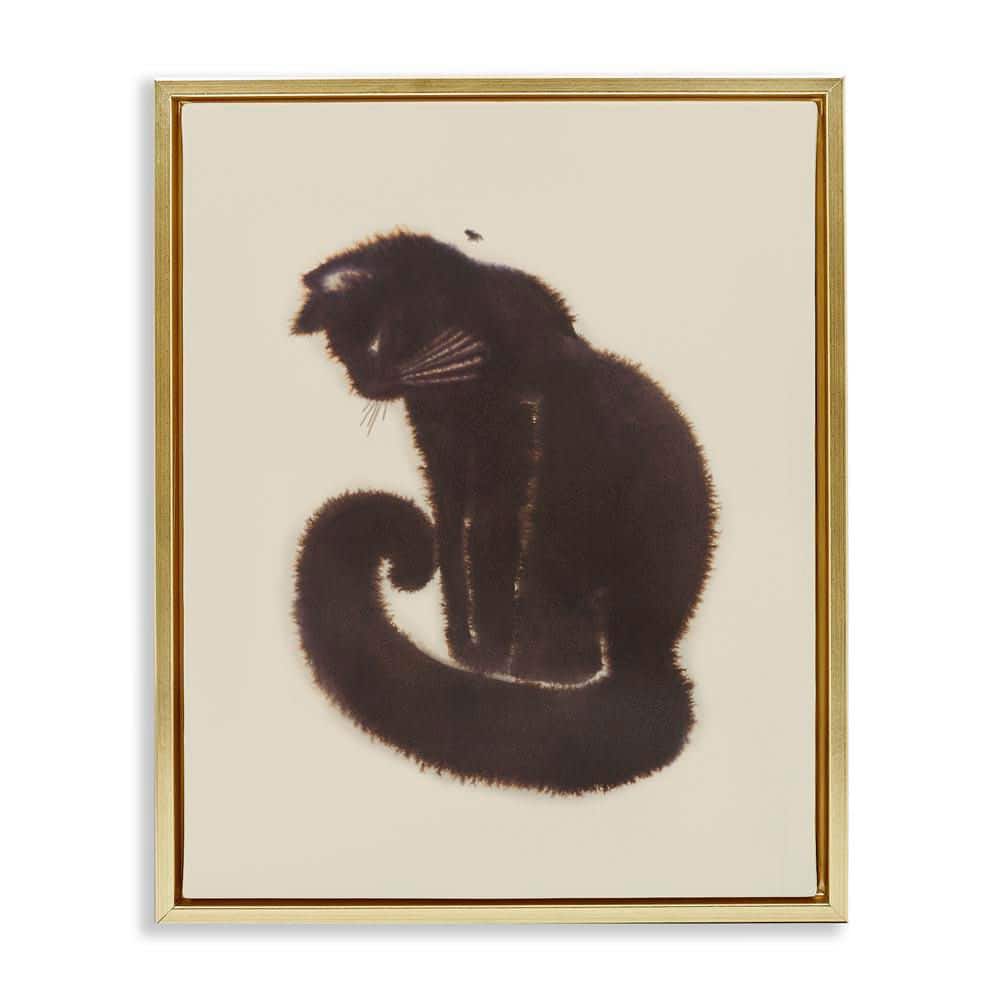 Sitting Cat Curved Tail by Grace Popp Gold Floater Frame Animal Graphic Art Print 21 in. x 17 in. price history on PriceWatchPro
