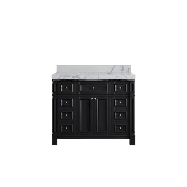 Willow Collections Paris 42 in. W x 22 in. D x 36 in. H Single Sink Bath Vanity in Black with 2 in. Venatino qt. Top