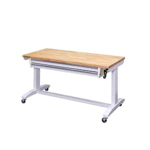 52 in. Adjustable Height Workbench Table with 2-Drawers in White