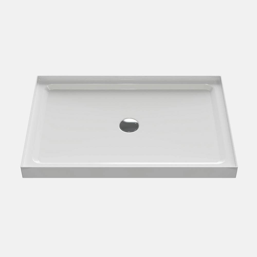 48 in. L x 32 in. W Alcove Corner Shower Pan Base with Center Drain in Whit