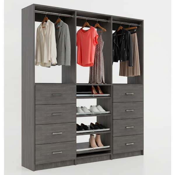 Alto 93 in. W Grey Tower System 2 4-Drawer with Hang and Shoe-Shelves with Hang 9-Shelf Wood Closet System