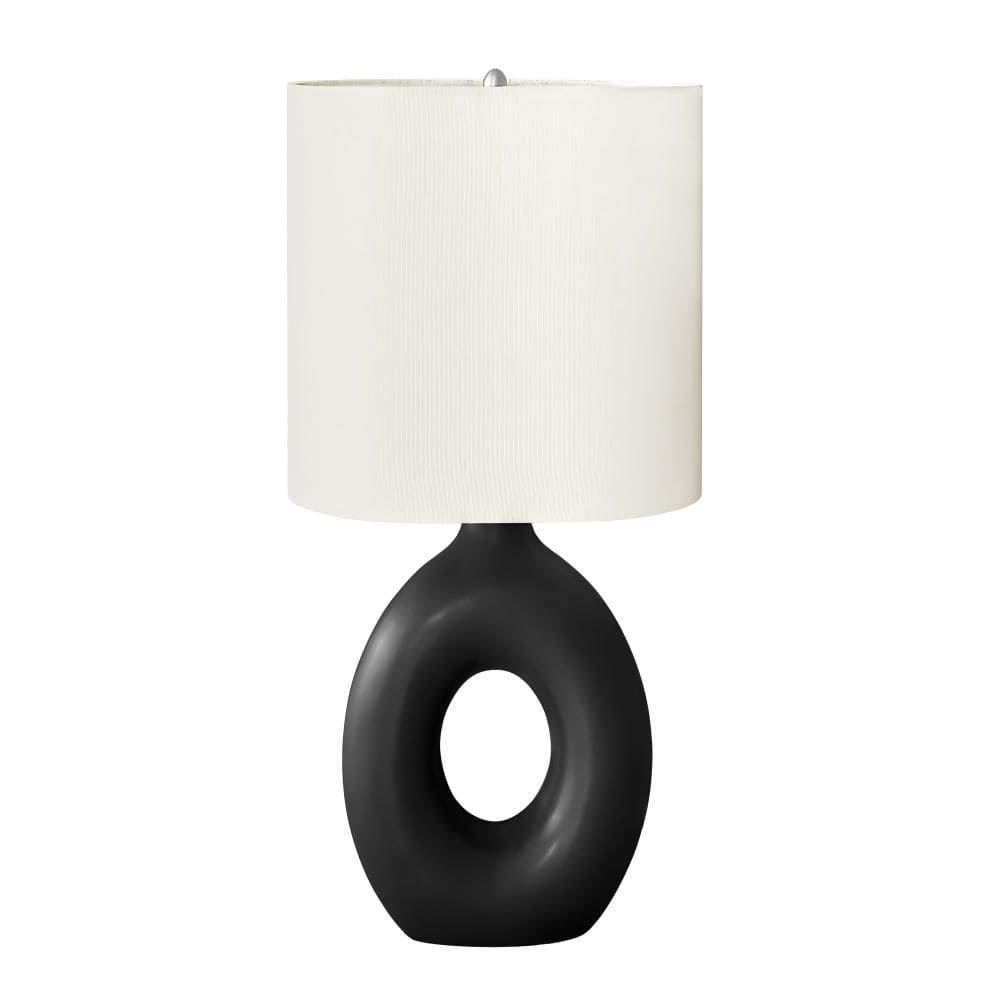 24 in. Black Ceramic Table Lamp with Donut-Shaped Base and Oval Ivory Fabric Shade for Living Room, Bedroom and Office price history on PriceWatchPro