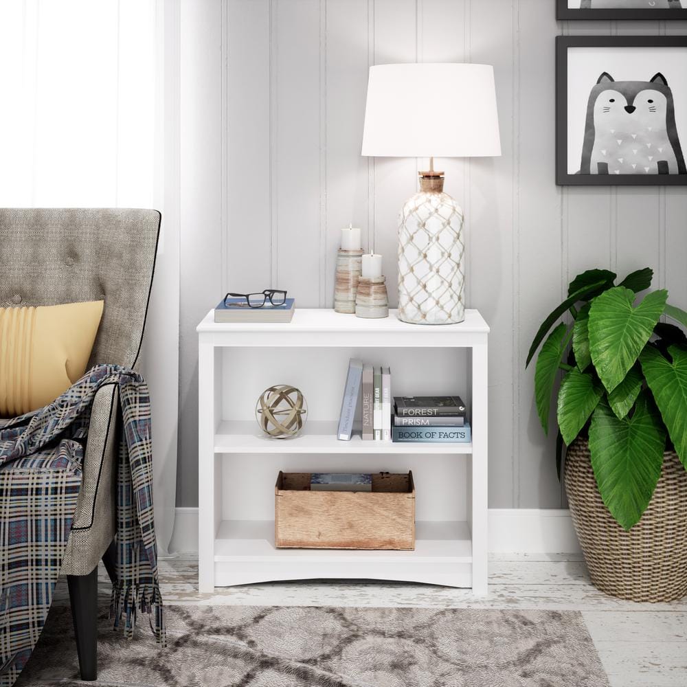 Modern White Laminate 2-Shelf Adjustable Bookcase