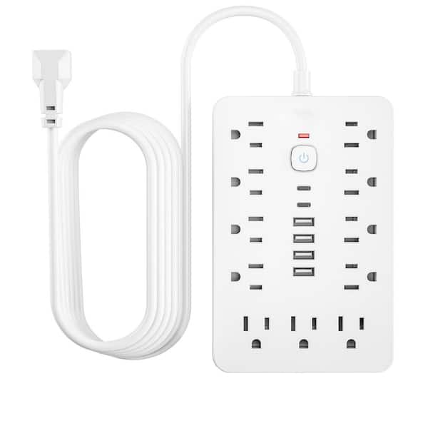11-Outlet Power Strip Surge Protector with 6 USB Ports and 6 ft. Flat Plug Cord, White