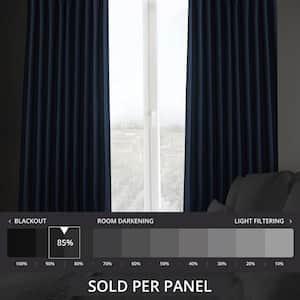 Indigo Blue Faux Linen Extra Wide Room Darkening Curtain - 100 in. W X 84 in. L (1 Panel)
