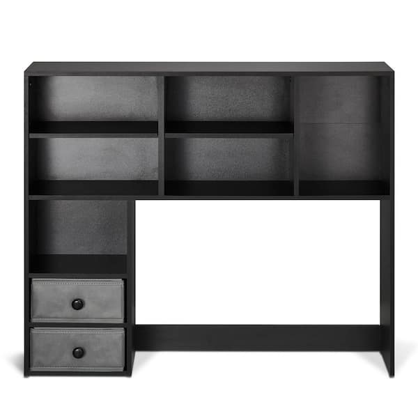 Desktop Bookshelf, 3-Tier Storage Organizer 37 in. x 10 in. x 31.1 in. Wood Shelf with 2 Drawers Black