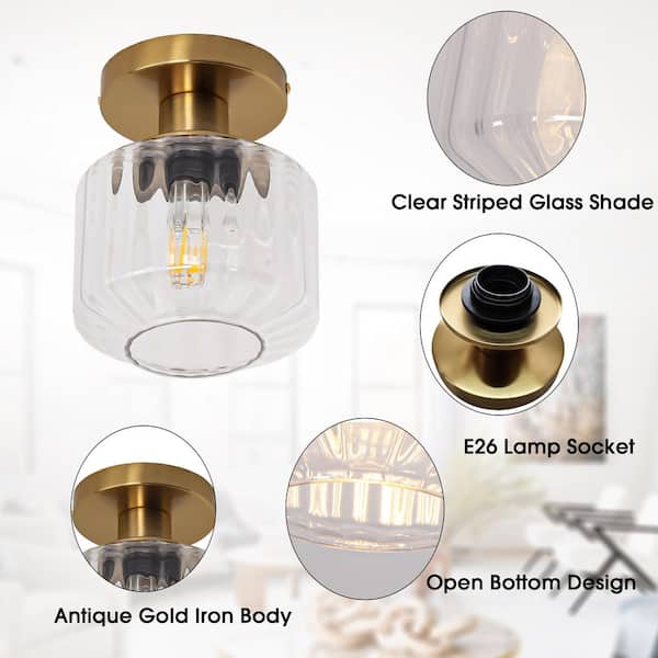 Parrot Uncle 5.9 in. 1-Light Brass Semi-Flush Mount Ceiling Light