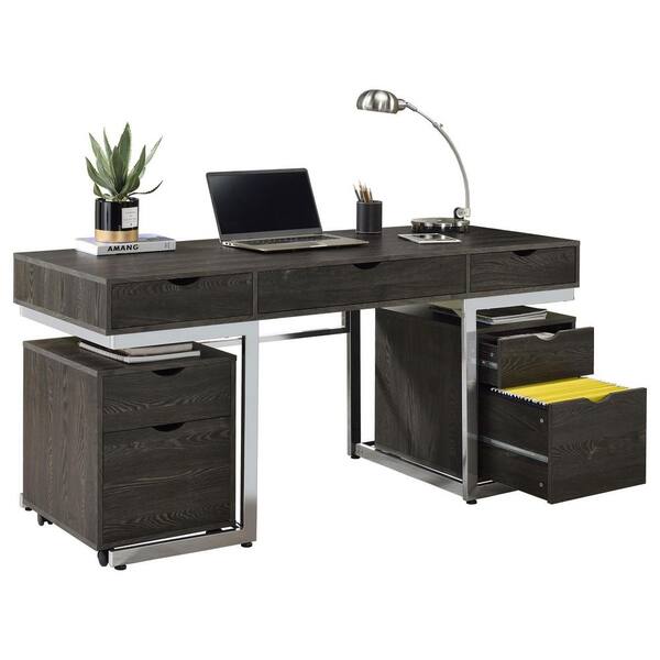 Coaster Noorvik 62 in. 3-Piece Dark Oak and Chrome Writing Desk Set