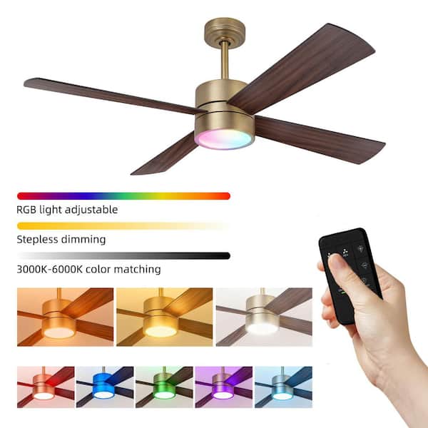 52 in. Indoor Modern Gold Downrod 6-Speed Smart Ceiling Fan with RGB Color LED Light and APP Control/Remote