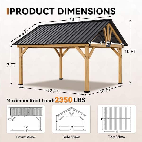 JOYSIDE 13 ft. x 11 ft. Cedar Wood Outdoor Patio Hardtop Gazebo