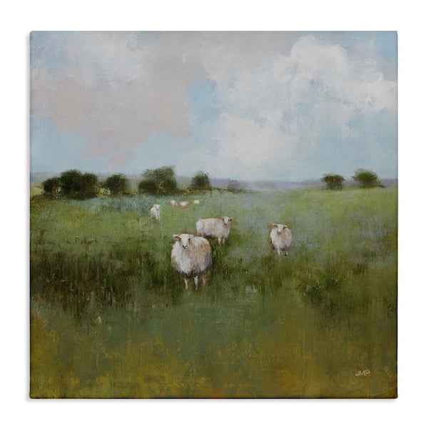 Quiet Pasture with Sheep by Julia Purinton Unframed Nature Graphic Art Print 36 in. x 36 in.