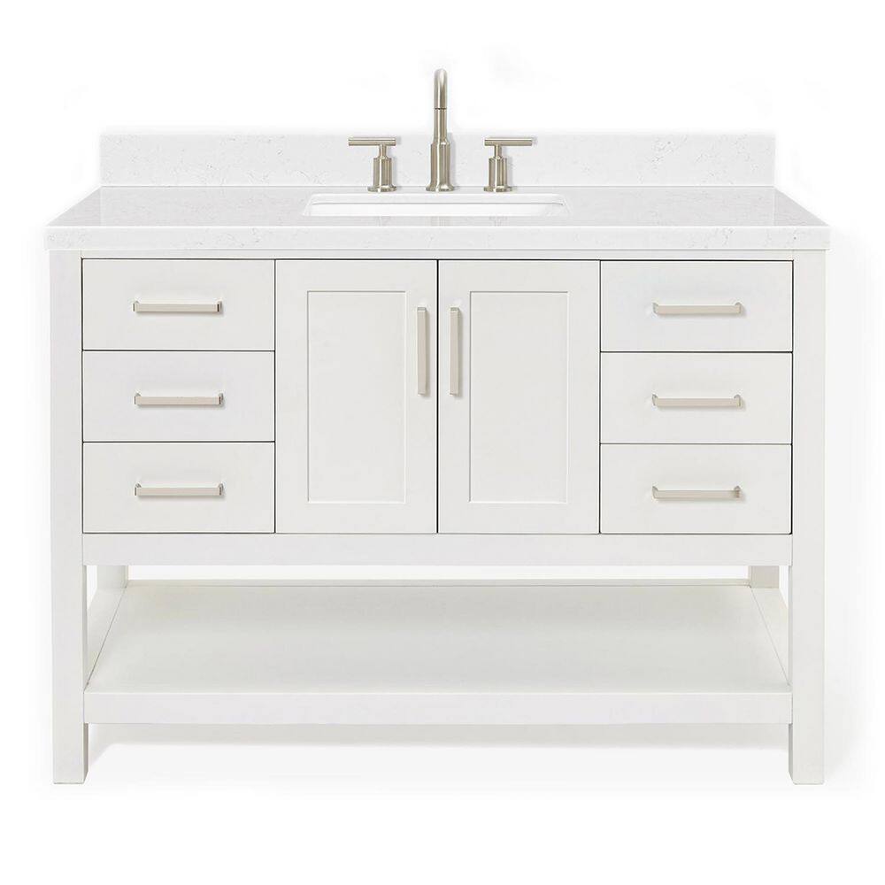 Magnolia 48" White Hardwood Freestanding Bathroom Vanity with Quartz Top