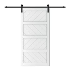 42 in. x 84 in. White 4 Lite Wave Pattern Finished MDF Sliding Barn Door with Hardware Kit and Soft Close