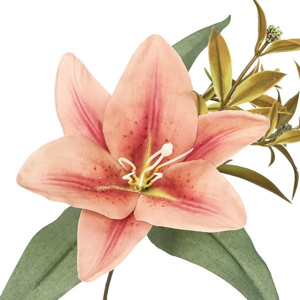 LIVING LUXURY 13 in. Rose Cafe Red Artificial Stargazer Lily