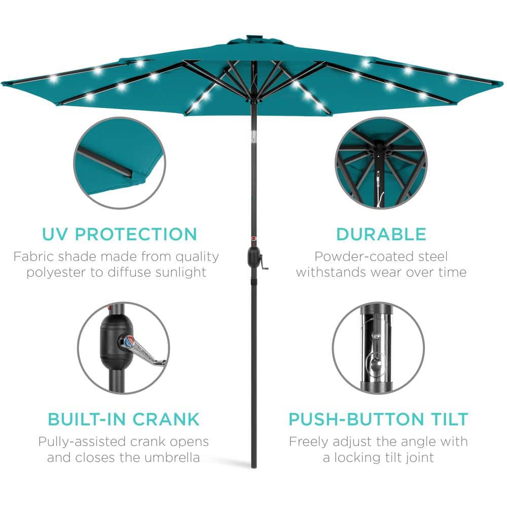 Cerulean 10ft Solar LED Lighted Patio Umbrella with Tilt Adjustment