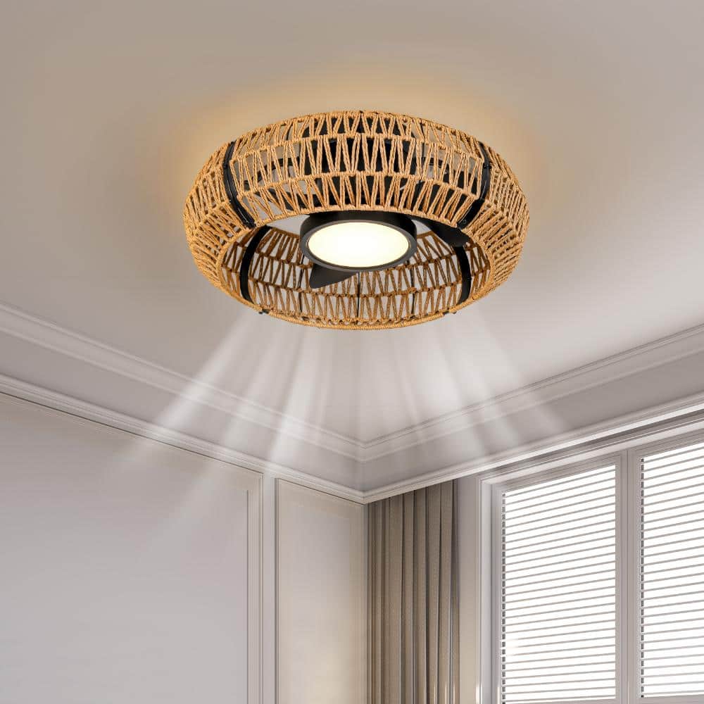 Nexlyr 20in. Indoor Hemp Rope Cage Flush Mount Ceiling Fan with 3CCT Dimmable Light, Reversible Silent Blades price history on PriceWatchPro