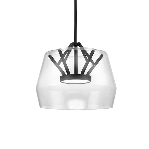 KUZCO Deco 12 in. 1 Light 16-Watt Clear/Black Integrated LED Pendant Light