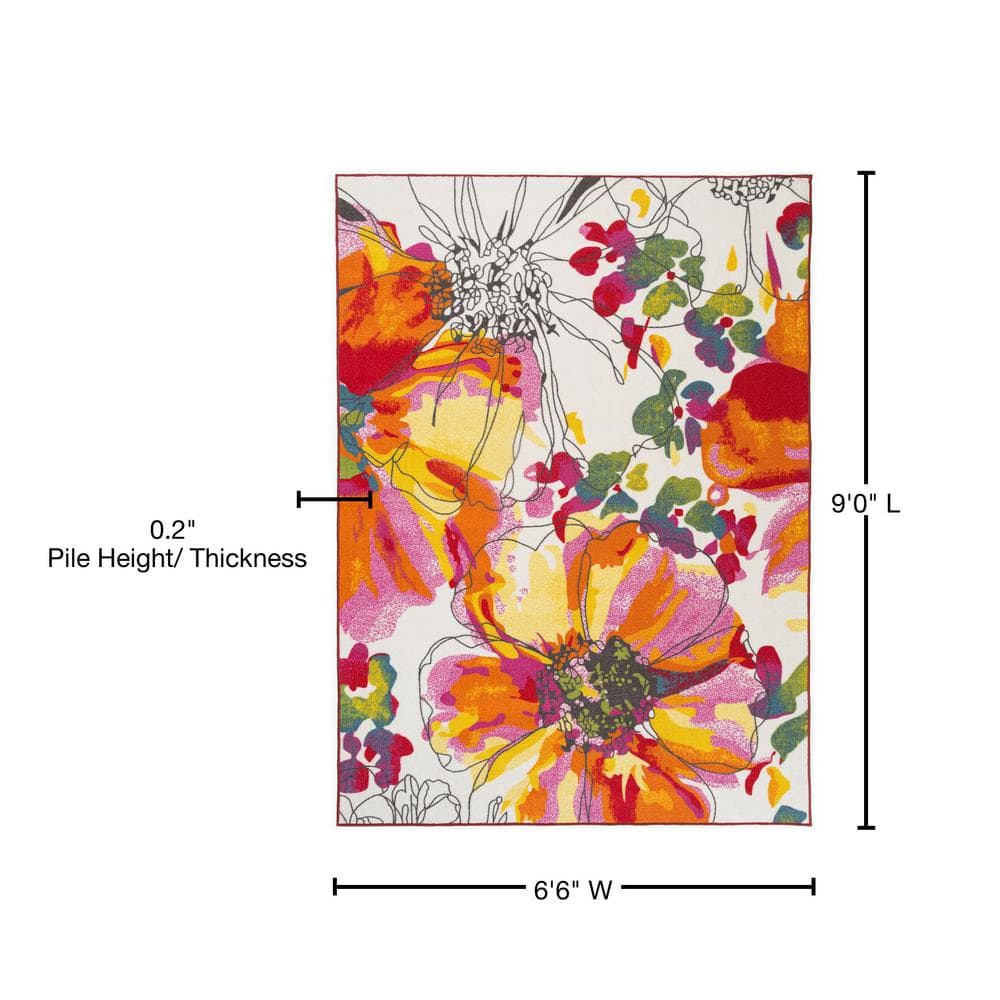 Vibrant Floral Bliss Non-Slip Synthetic Area Rug - 6' x 9'
