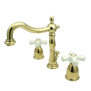 Heritage 8 in. Widespread 2-Handle Bathroom Faucet in Polished Brass