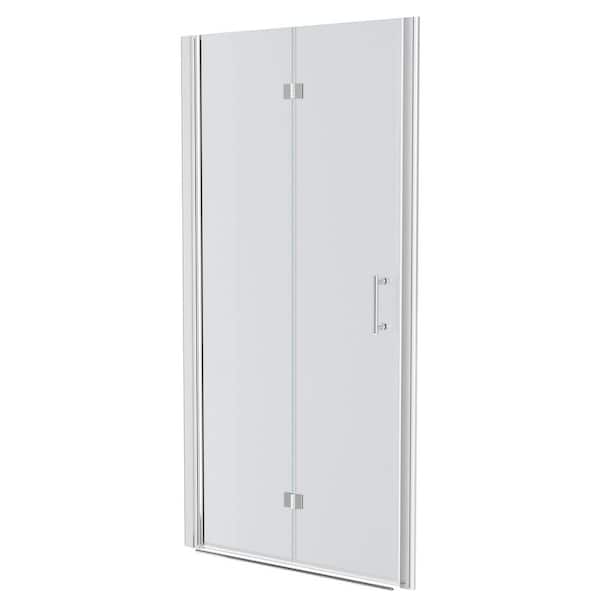 33.4 in. W x 72 in. H Frameless Bi-Fold Shower Door in Chrome with Clear Tempered Glass for Space Saving