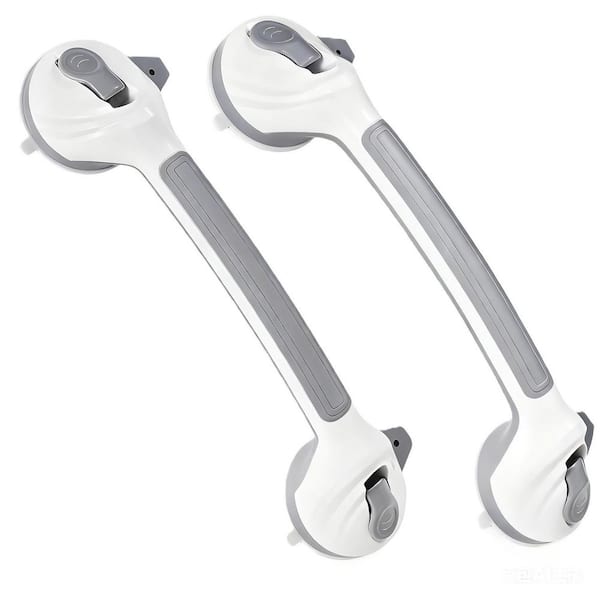 2-Pack 16.8 in. Suction Cup Grab Bar with Indicators in Light Gray, No Drilling, Removable, Up to 240 lbs.