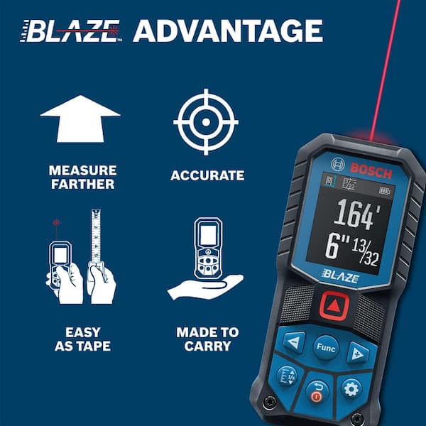 BLAZE 165 ft. Dual Power Battery Laser Distance Tape Measuring Tool w/ Color Screen & Measurement Rounding