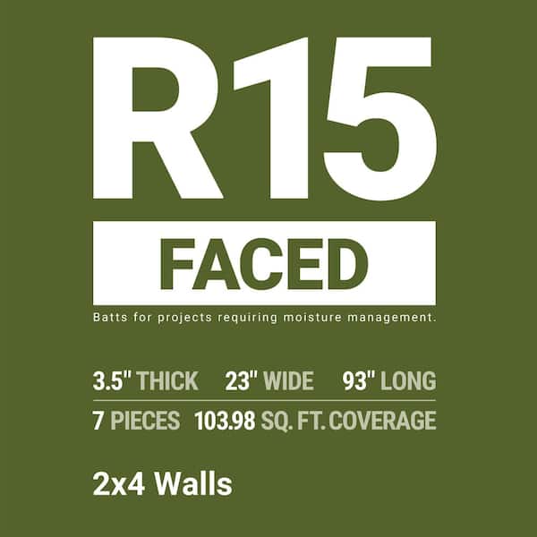 R-15 Kraft Faced Fiberglass Insulation Batt 23 in. x 93 in. (8-Bags)