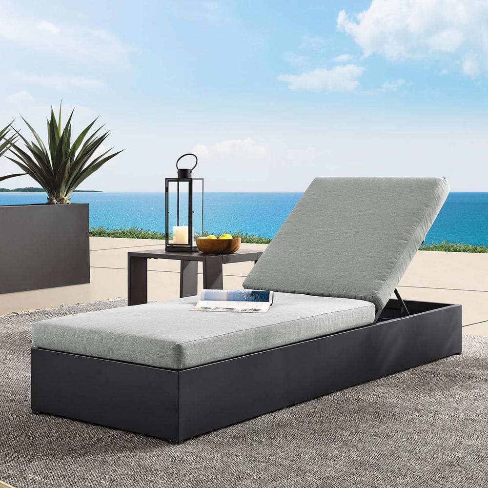Tahoe Gray Powder-Coated Aluminum Outdoor Chaise Lounge with Cushions