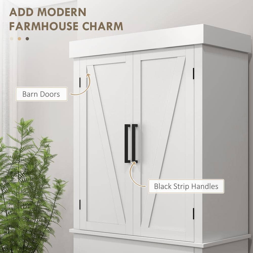 White Farmhouse Freestanding Kitchen Pantry Cabinet with Barn Doors