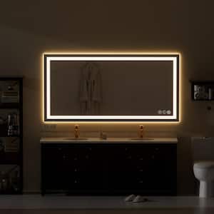 Large 72 in. W x 36 in. H Anti-fog Power off Memory Function Rectangular Frameless Wall Bathroom Vanity Mirror in Silver