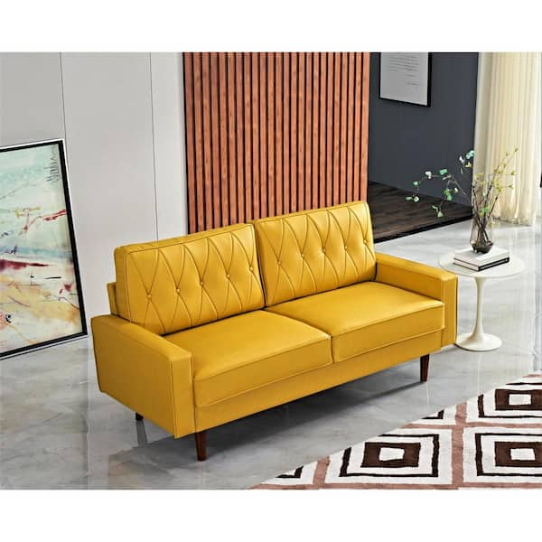 Mustard deals leather couch