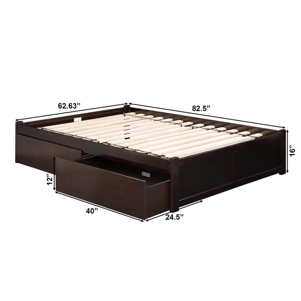 Espresso Queen Rubberwood Storage Platform Bed with Drawers