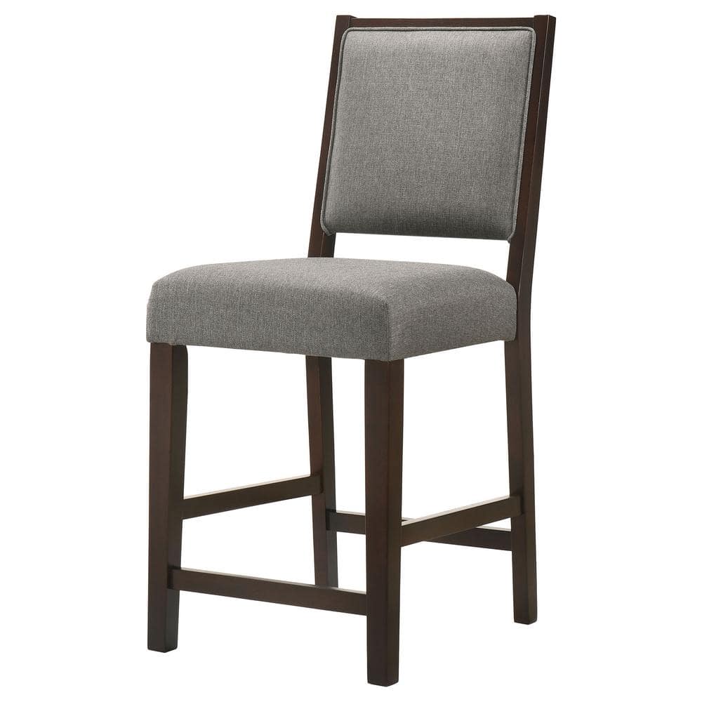 Gray Leather and Wood Transitional Counter Stools, 18.5" Wide
